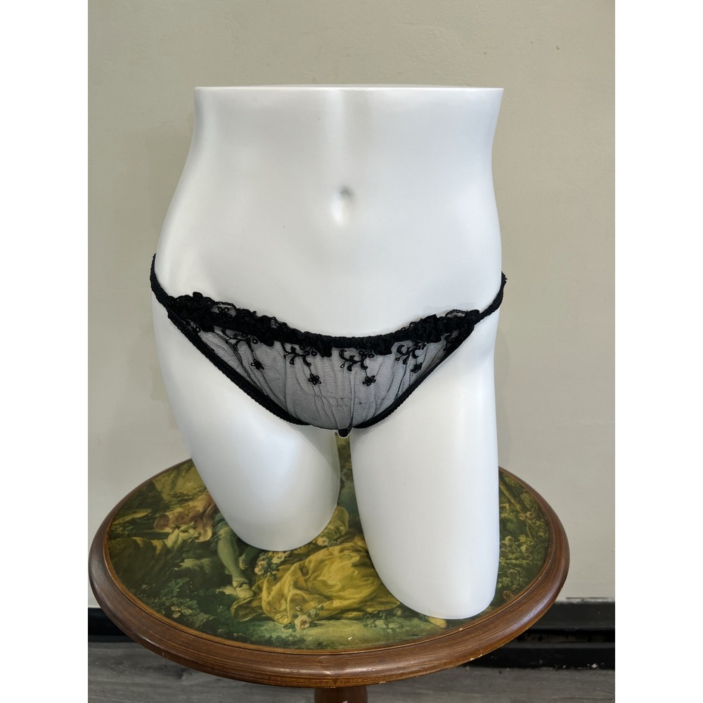 Vintage Black Sheer Mesh Cream Silk Intimates Panties From Viva Collection Sz L